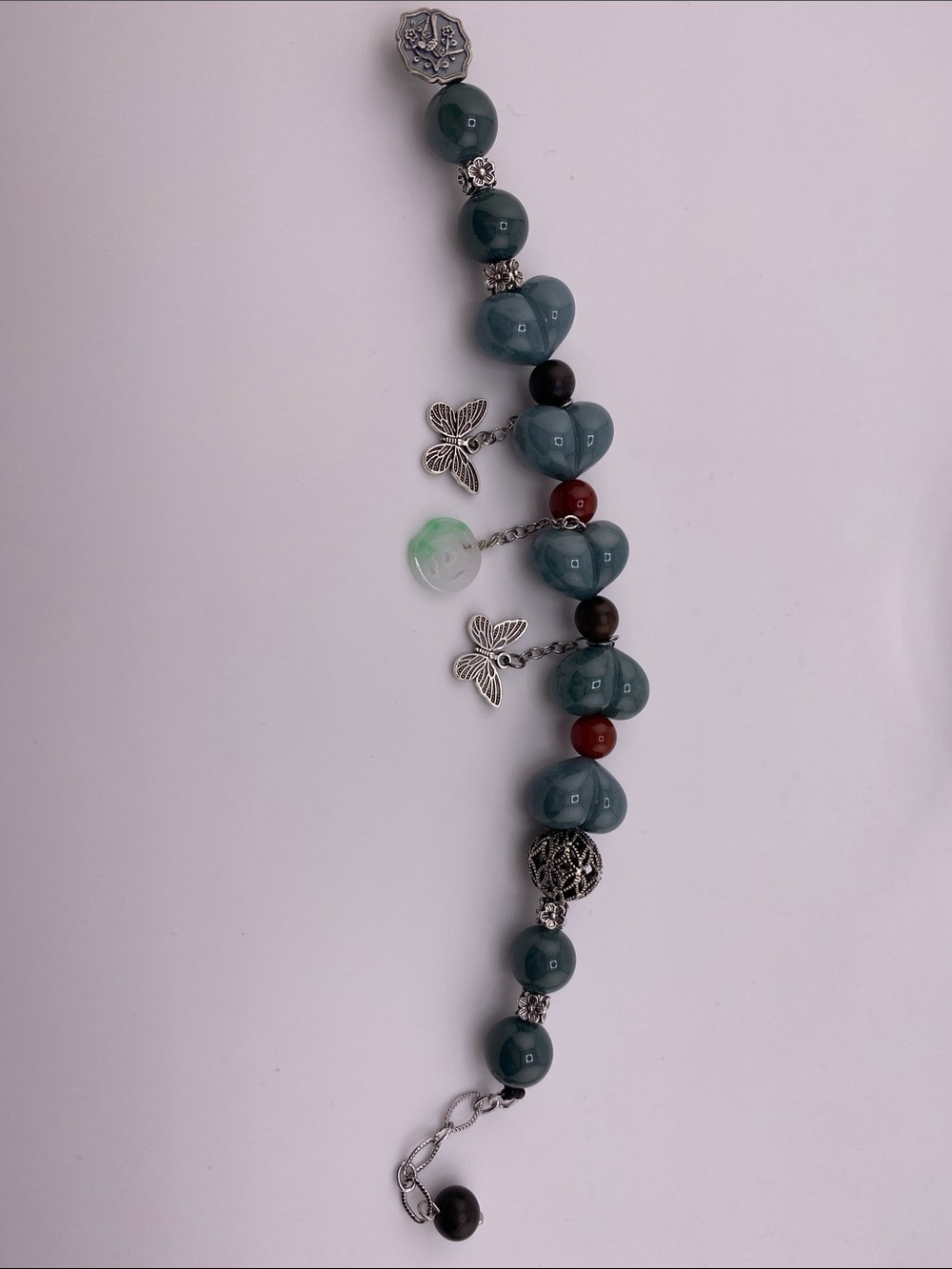 Authentic Blue Water Jadeite Tibetan Silver Charm Bracelet